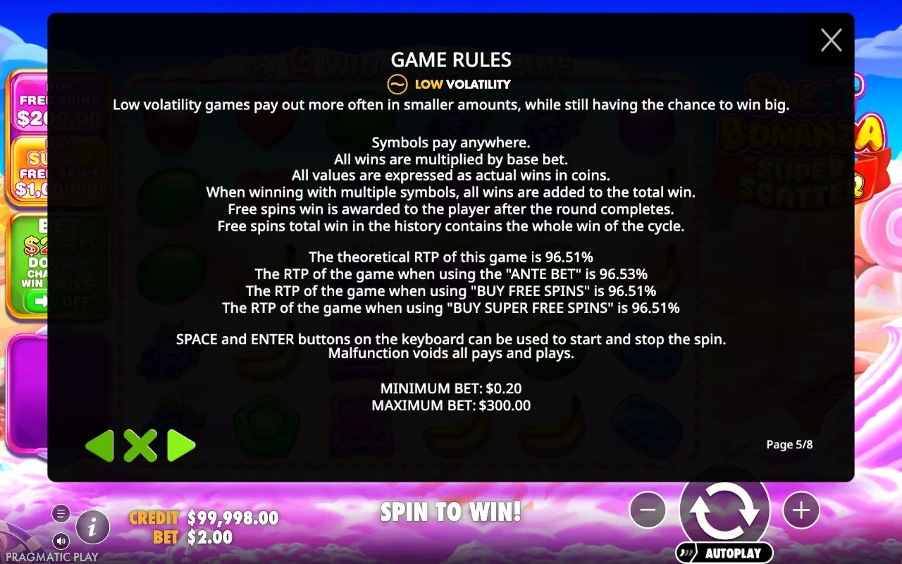 Game rules — Sweet Bonanza Super Scatter