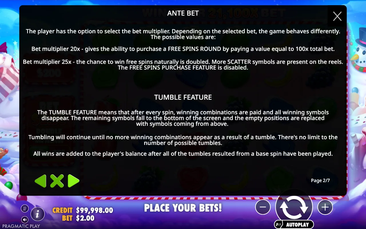 Game rules, page 2 — Sweet Bonanza Xmas