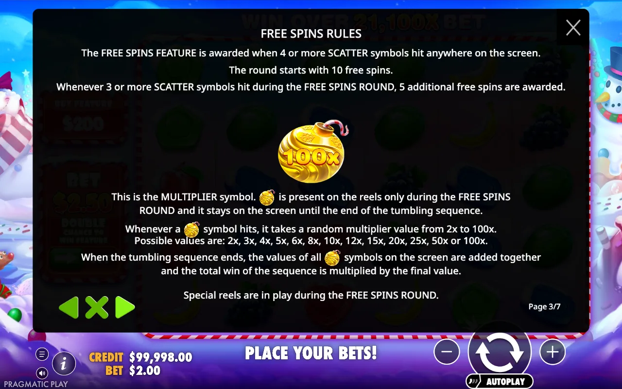 Free spins rules — Sweet Bonanza Xmas