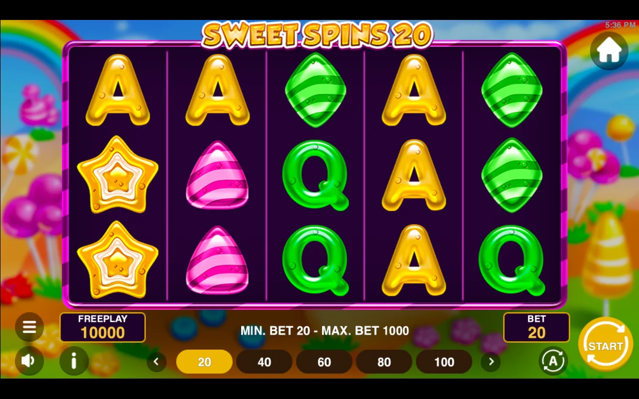 The base game — Sweet Spins 20