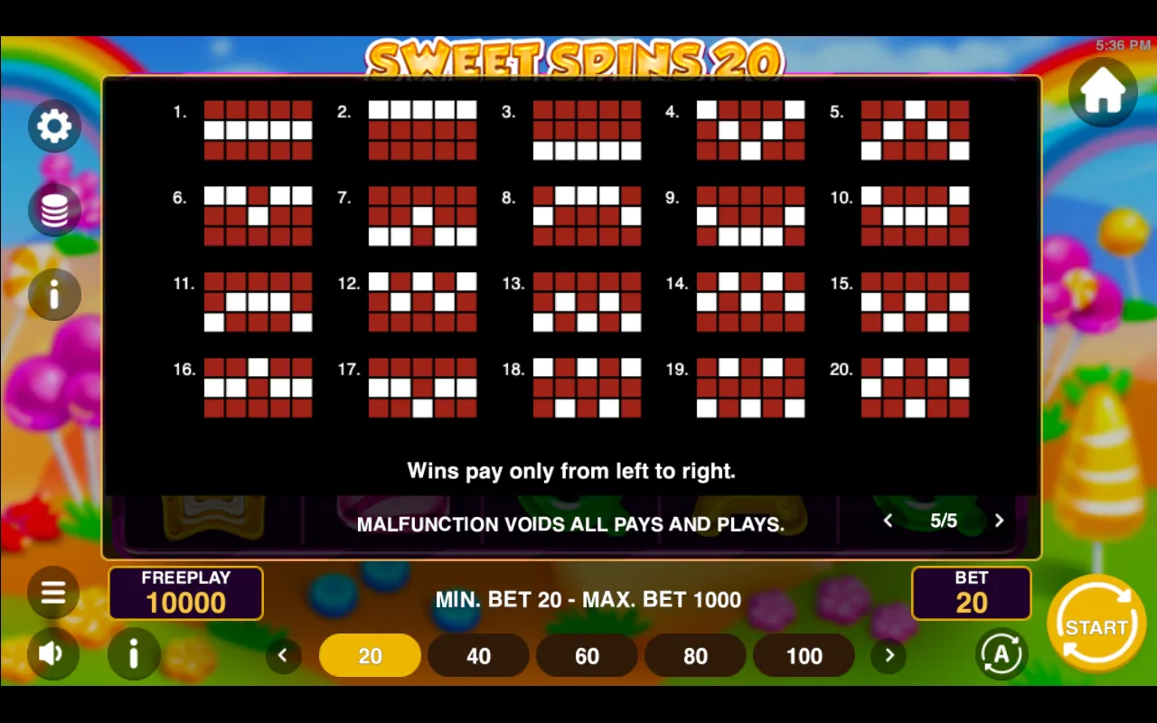 Game rules, page 5 — Sweet Spins 20