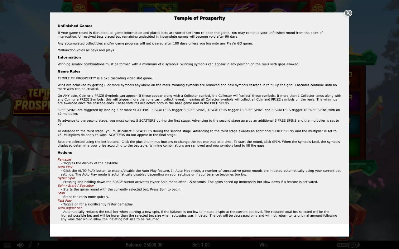 Game rules, page 1 — Temple of Prosperity