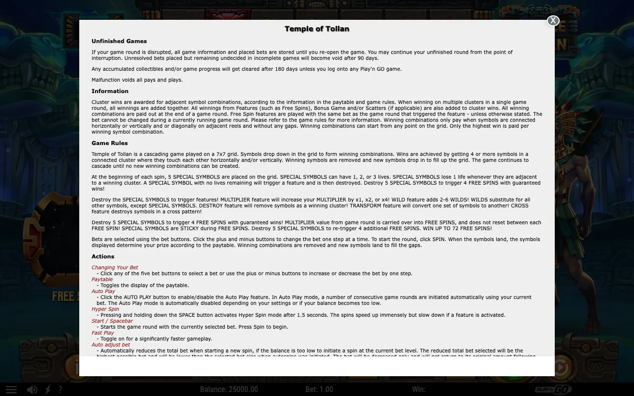 Game rules, page 1 — Temple of Tollan