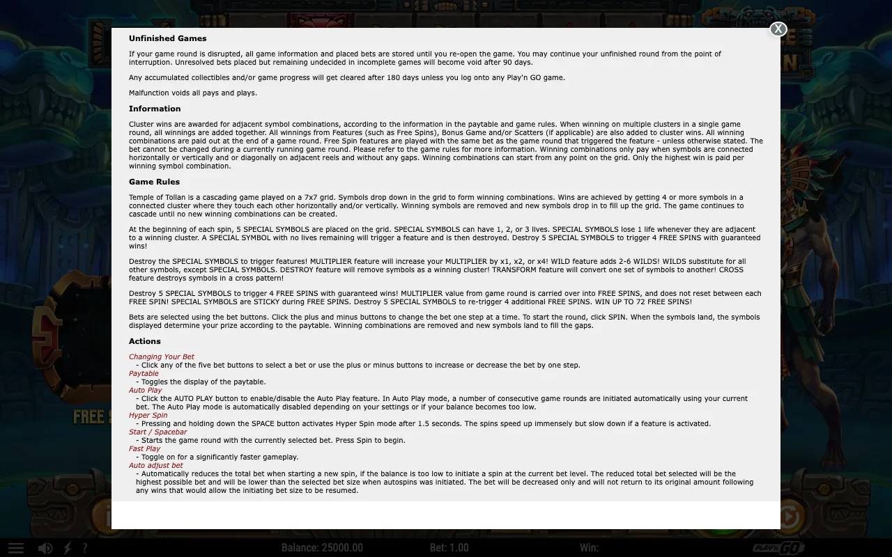 Game rules, page 2 — Temple of Tollan