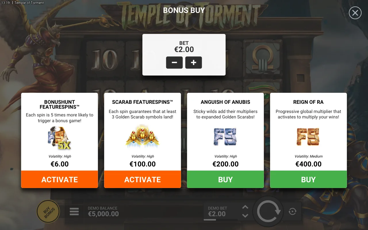 Buying the feature — Temple of Torment