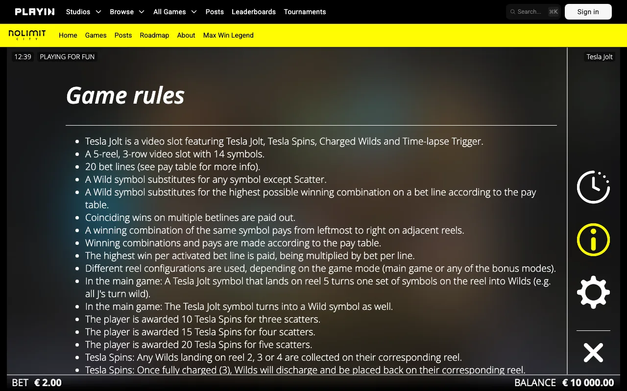 Game rules, page 1 — Tesla Jolt