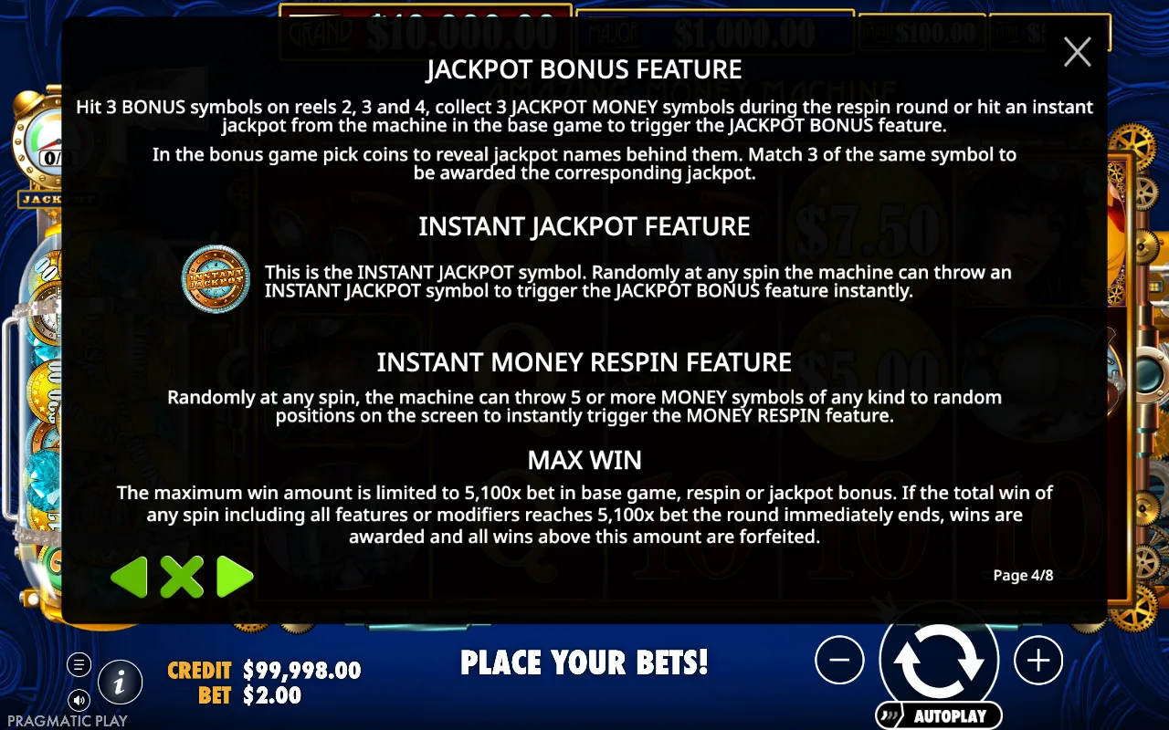Jackpot bonus feature — The Amazing Money Machine