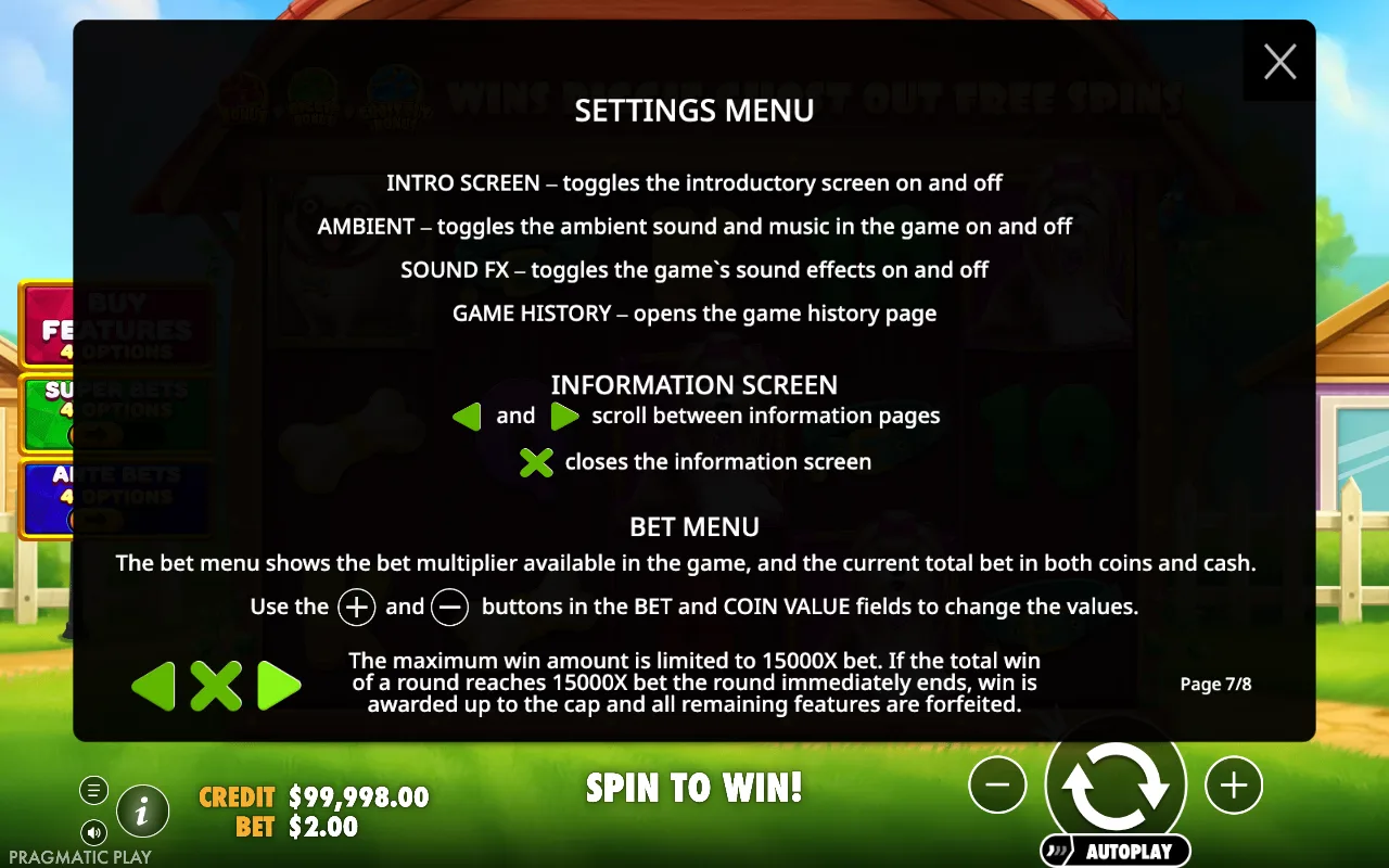 Settings menu — The Big Dog House