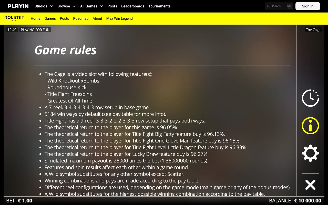 Game rules, page 1 — The Cage