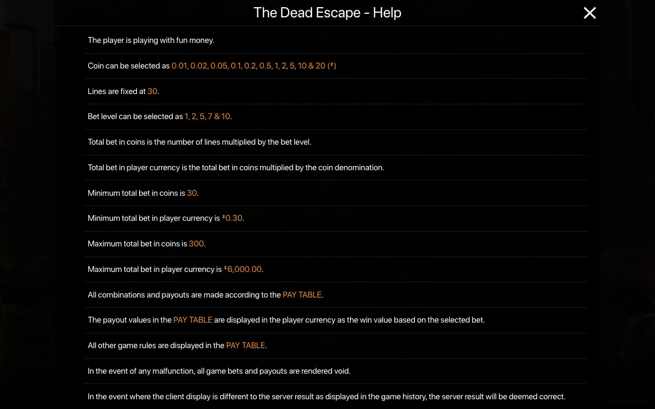 Spielregeln, Seite 1 — The Dead Escape