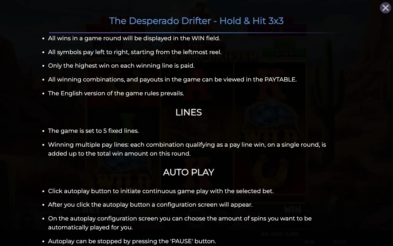 Game rules, page 7 — The Desperado Drifter Holdhit 3x3