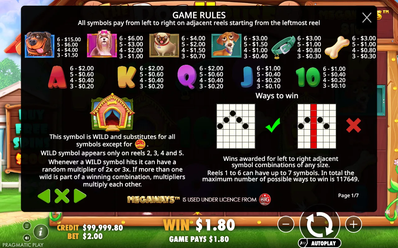 Game rules, page 1 — The Dog House Megaways