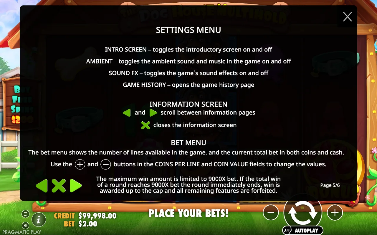 Settings menu — The Dog House Multihold