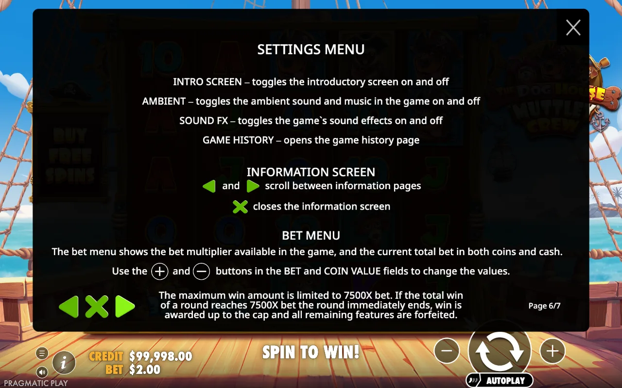 Settings menu — The Dog House Muttley Crew