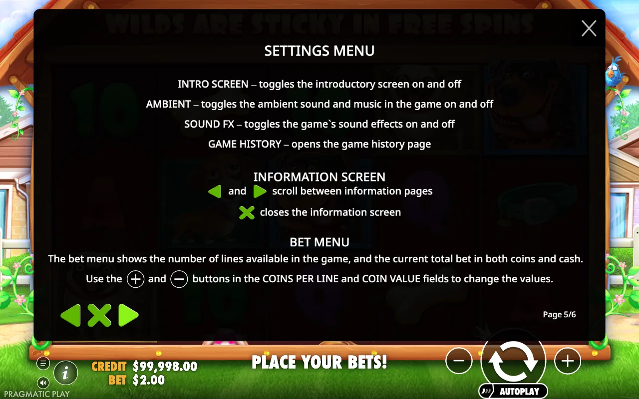 Settings menu — The Dog House