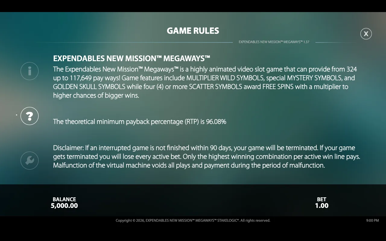 Game rules — The Expendables New Mission Megaways