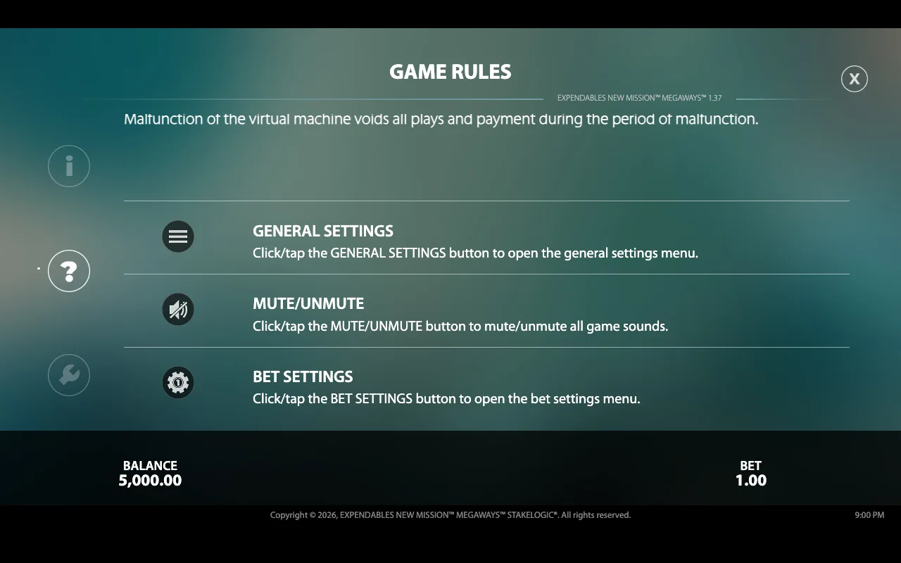 Game rules — The Expendables New Mission Megaways
