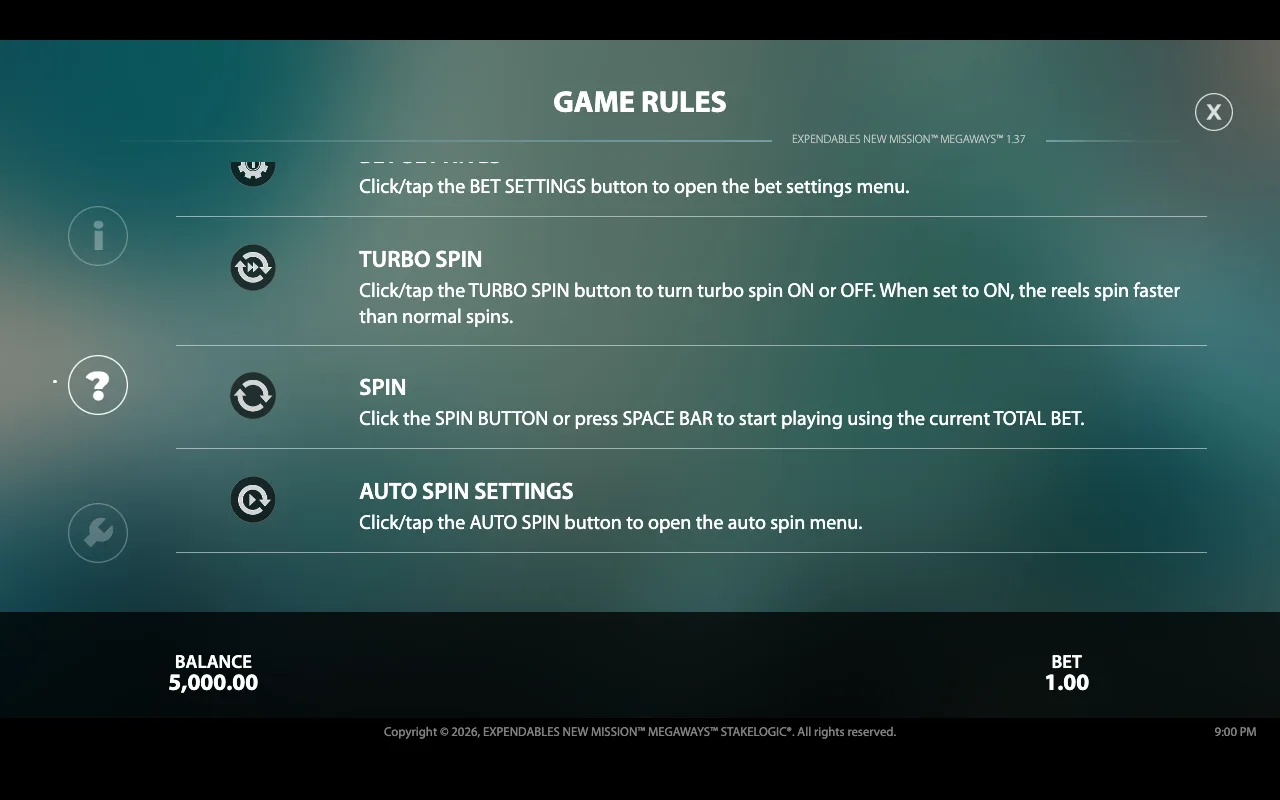 Game rules — The Expendables New Mission Megaways