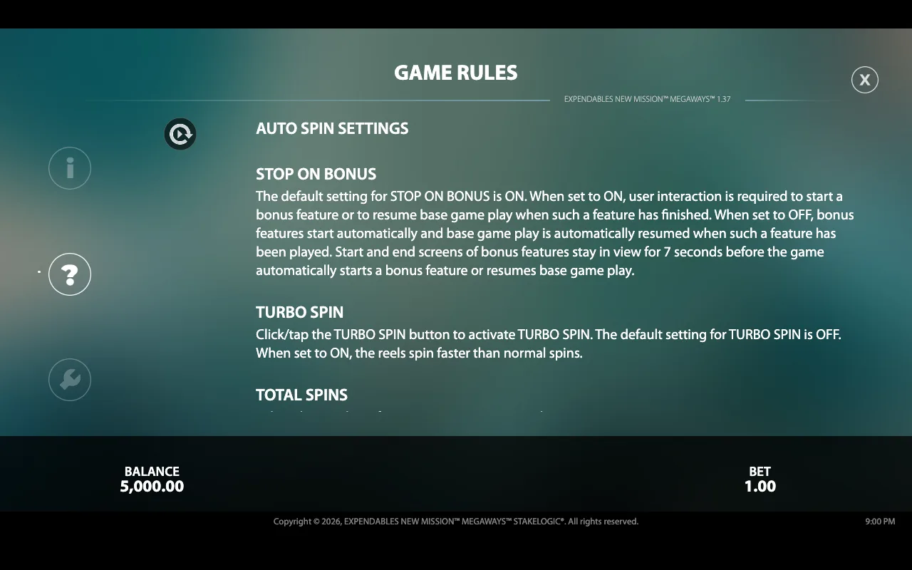 Game rules — The Expendables New Mission Megaways