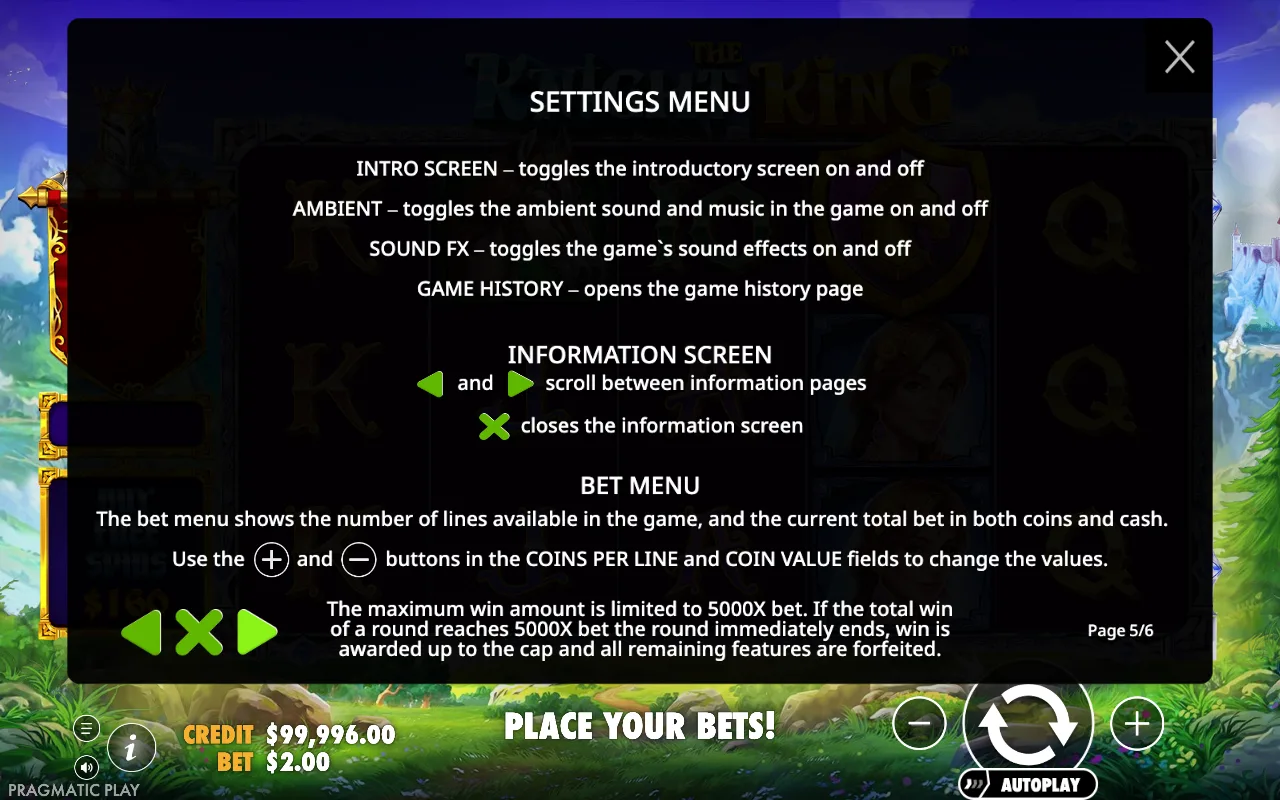 Settings menu — The Knight King
