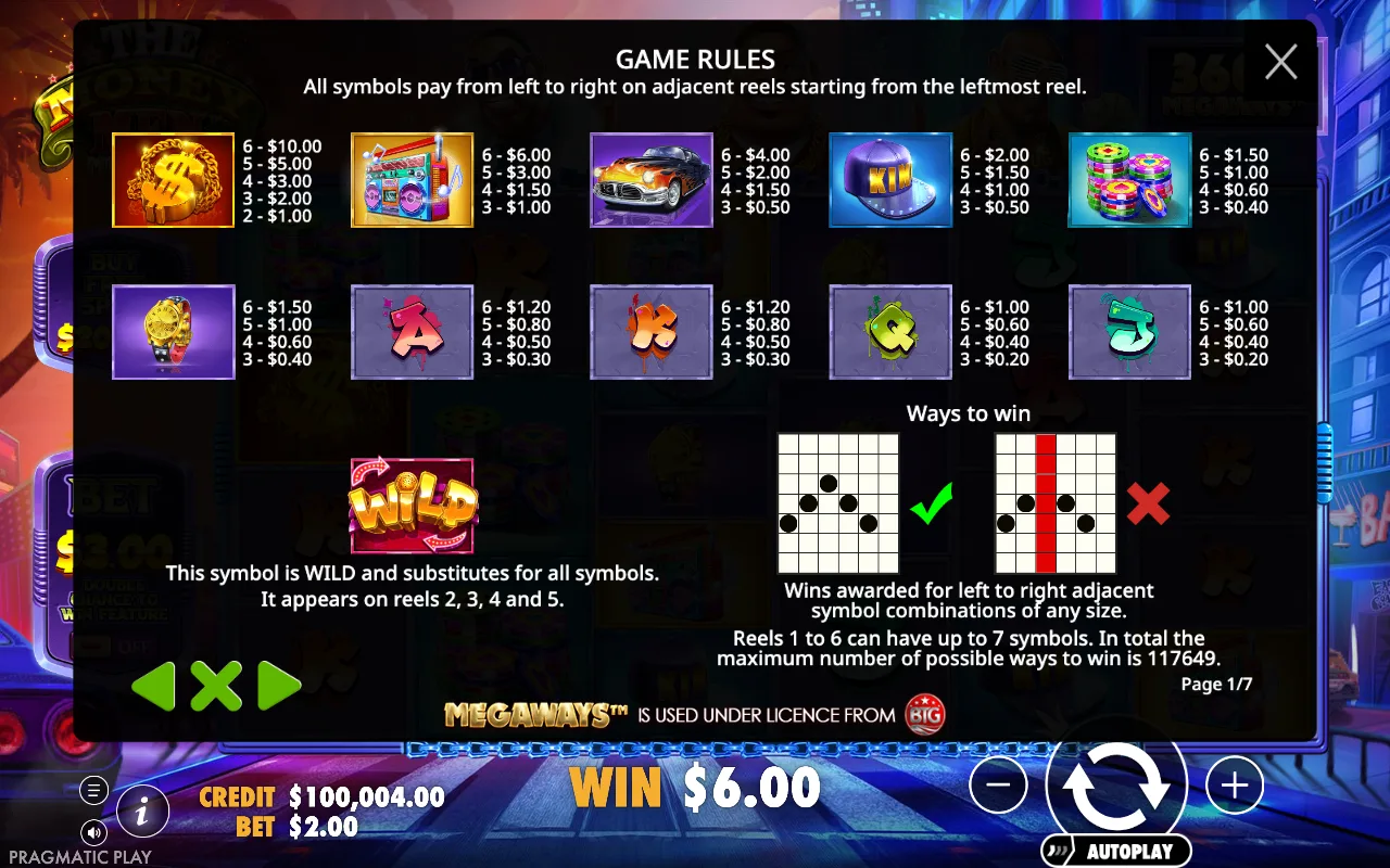 Game rules, page 1 — The Money Men Megaways