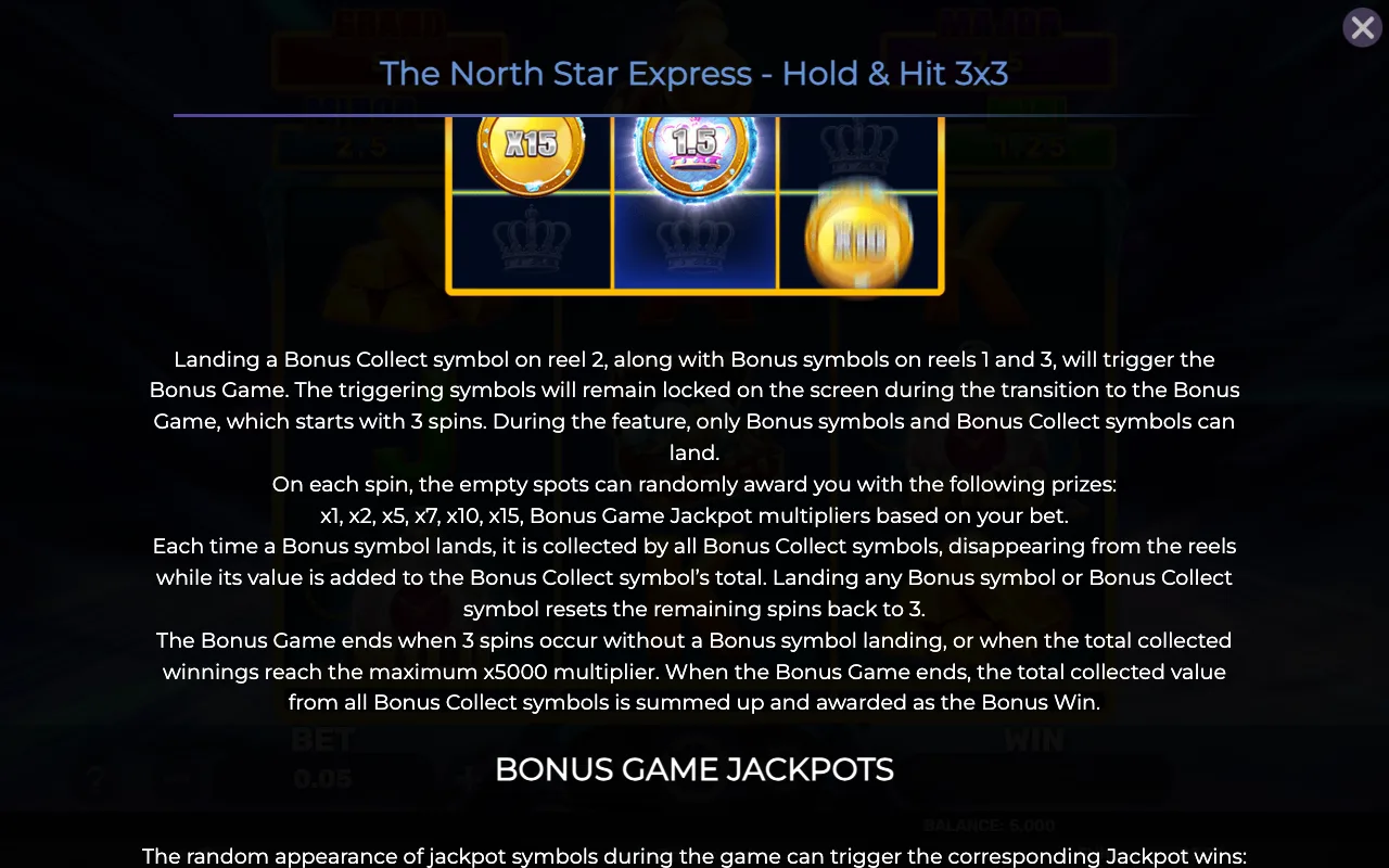 Game rules, page 2 — The North Star Express Hold Hit 3x3