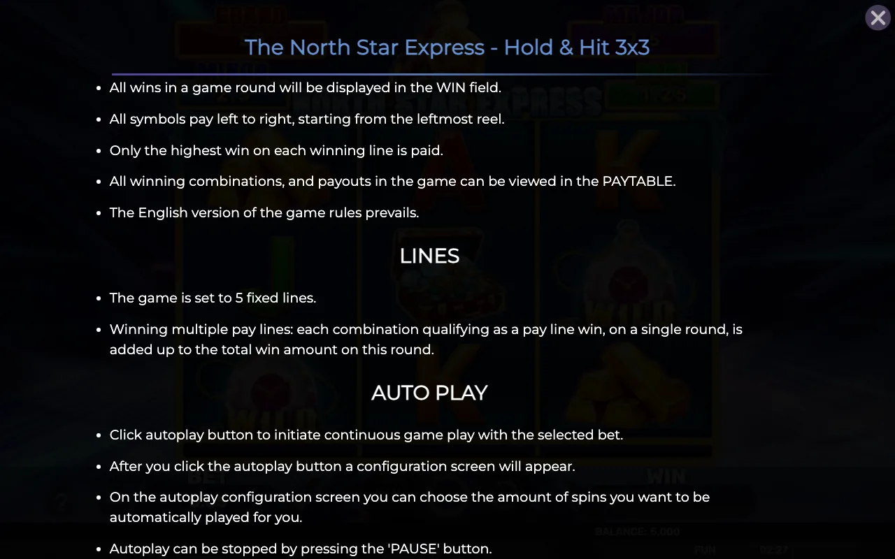 Game rules, page 7 — The North Star Express Hold Hit 3x3