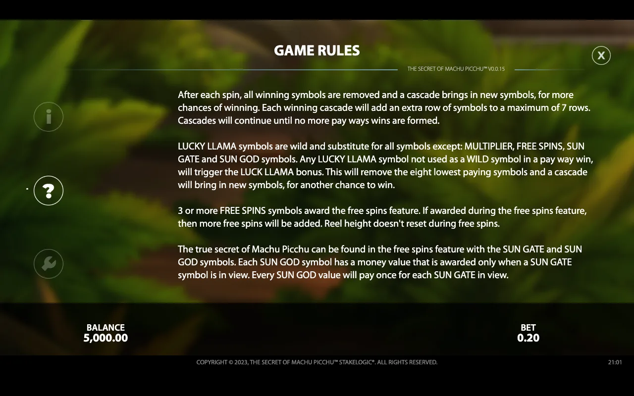 Game rules — The Secret of Machu Picchu