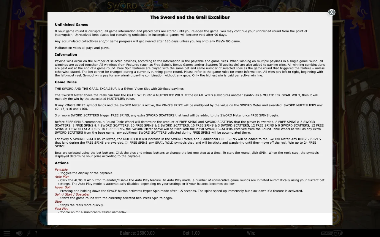 Game rules, page 1 — The Sword and the Grail Excalibur