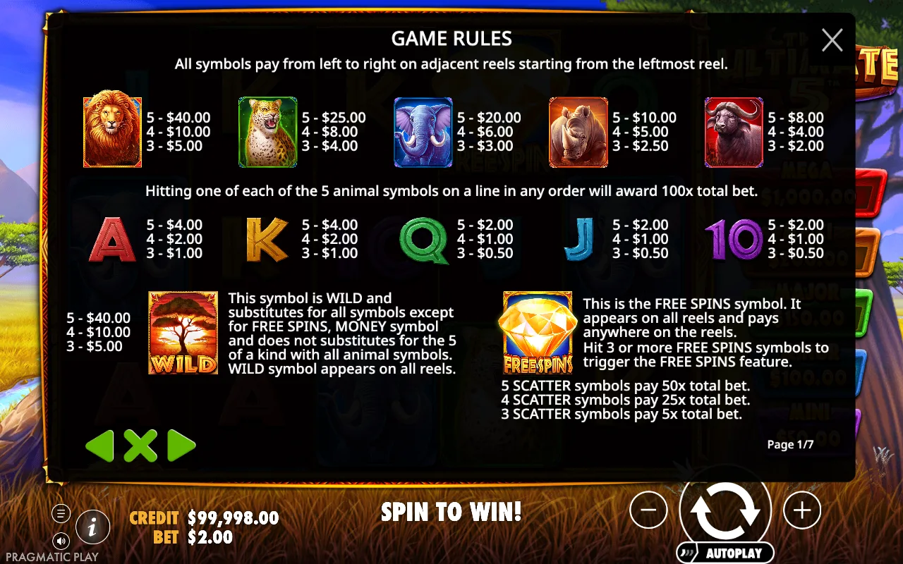 Game rules, page 1 — The Ultimate 5