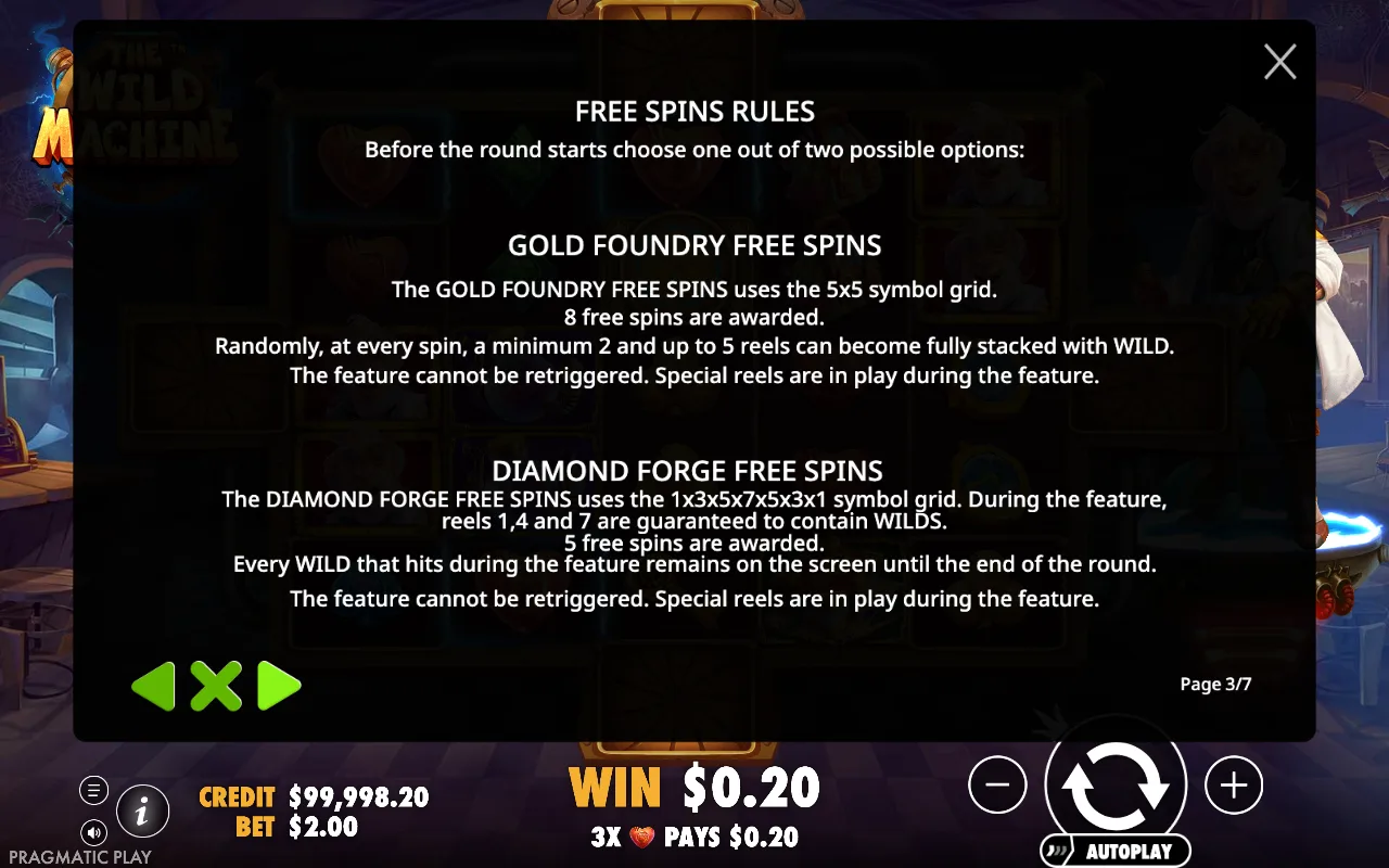 Free spins rules — The Wild Machine