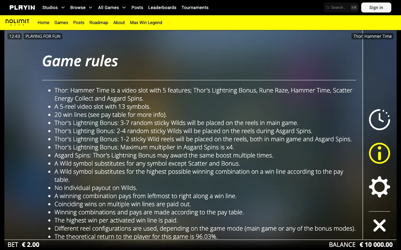 Game rules, page 1 — Thor: Hammer Time