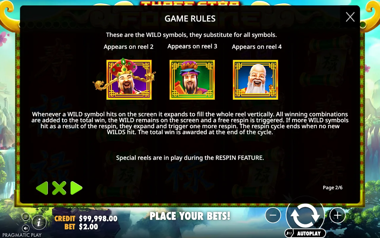 Game rules, page 2 — Three Star Fortune