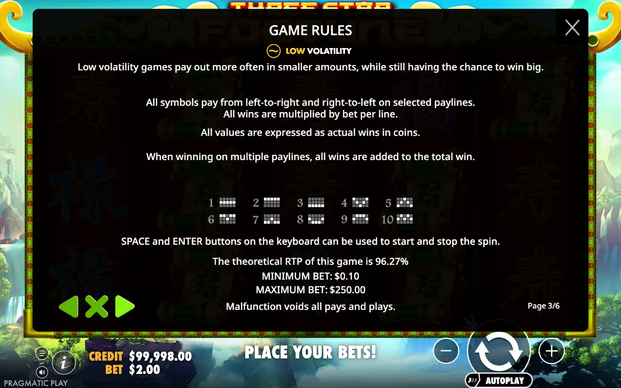 Game rules, page 3 — Three Star Fortune