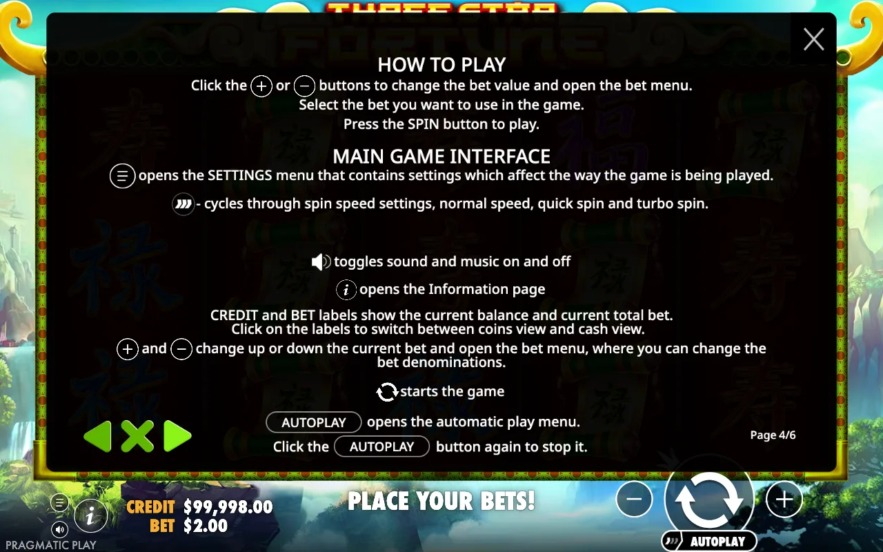 How to play — Three Star Fortune