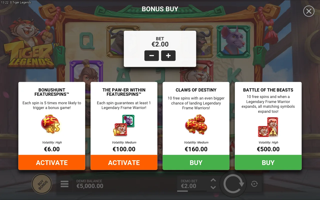 Buying the feature — Tiger Legends
