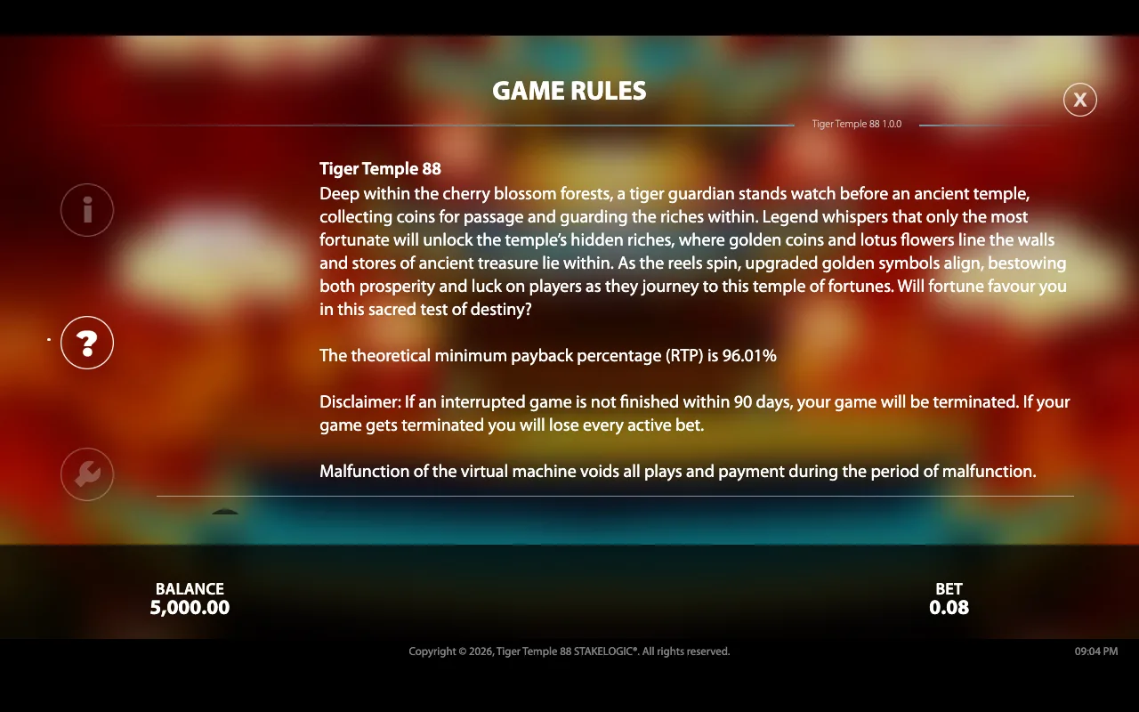 Game rules, page 2 — Tiger Temple 88