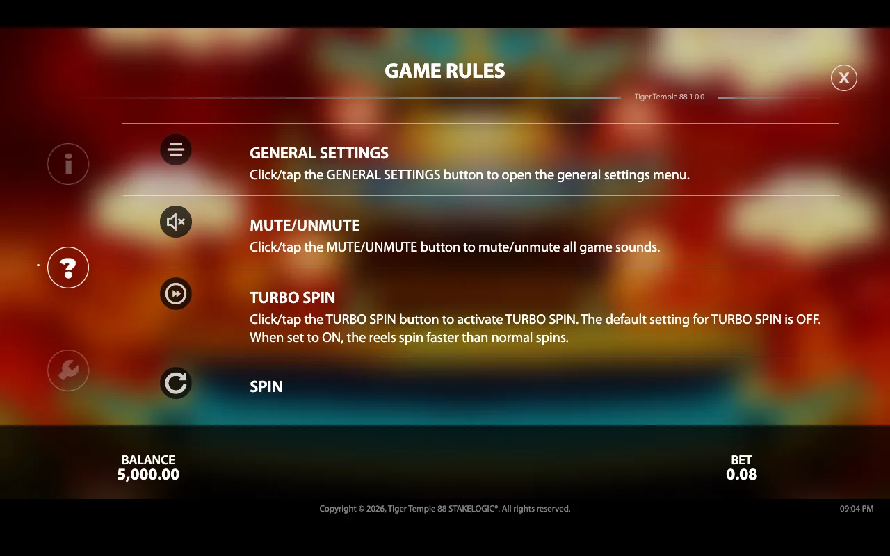 Game rules — Tiger Temple 88