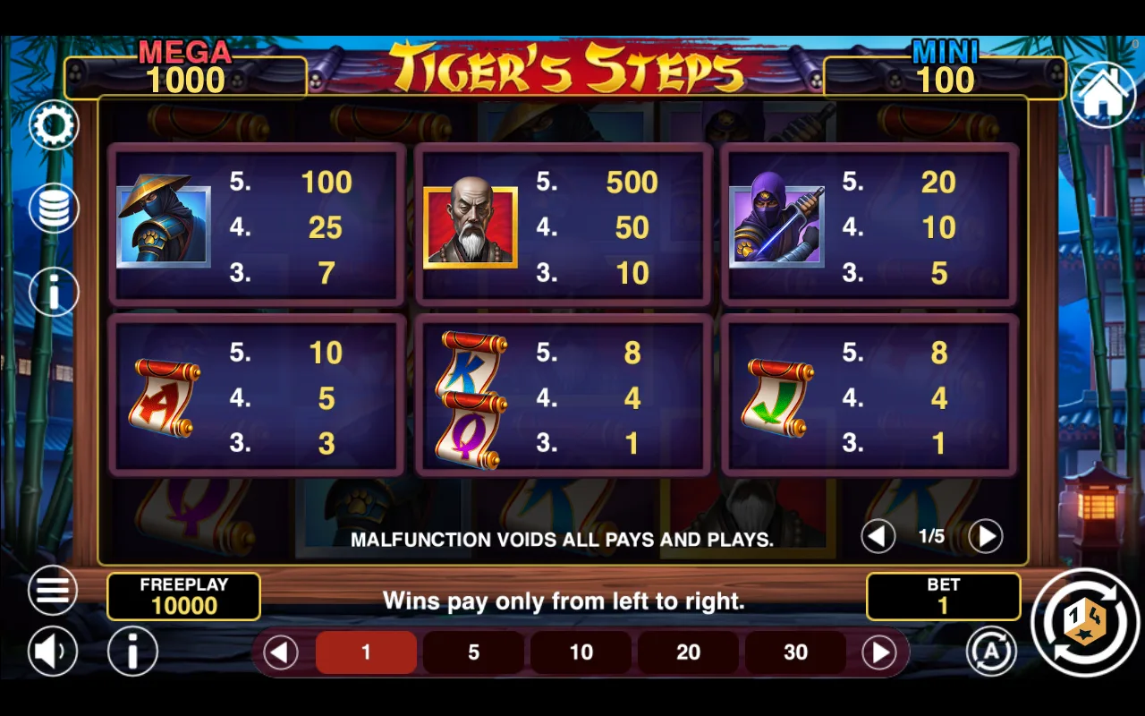 Game rules, page 1 — Tigers Steps Hold And Win