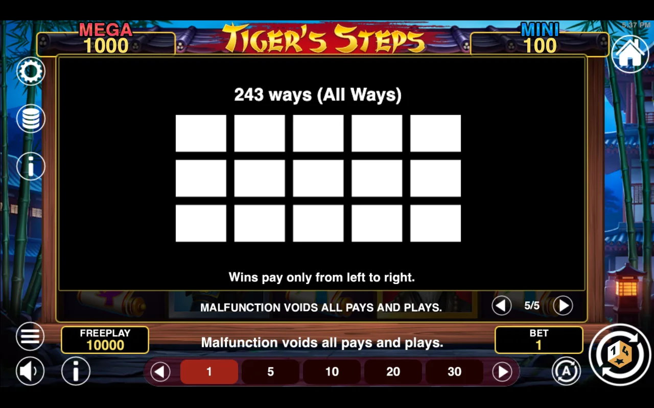 Game rules, page 5 — Tigers Steps Hold And Win