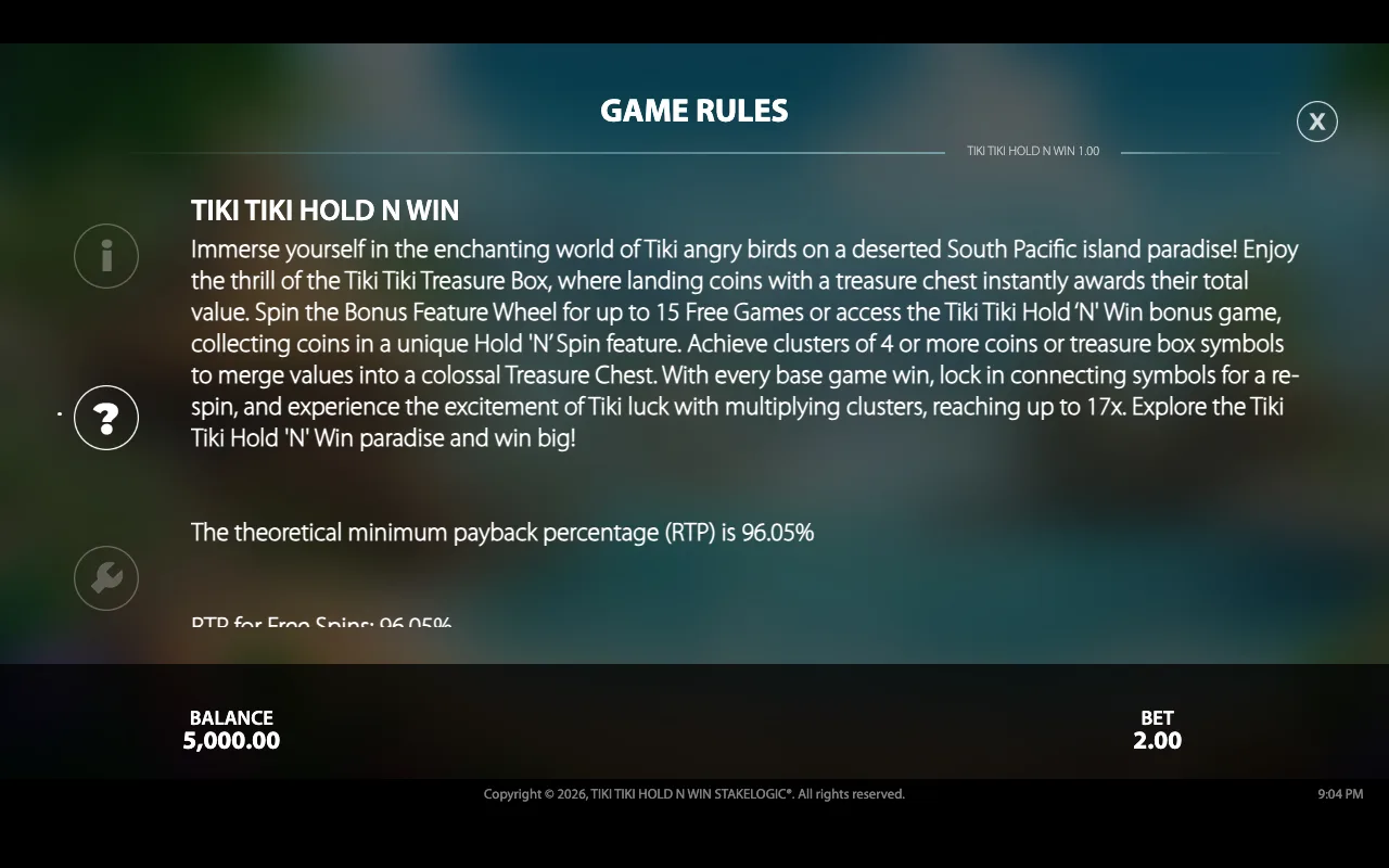 Game rules — Tiki Tiki Hold n Win