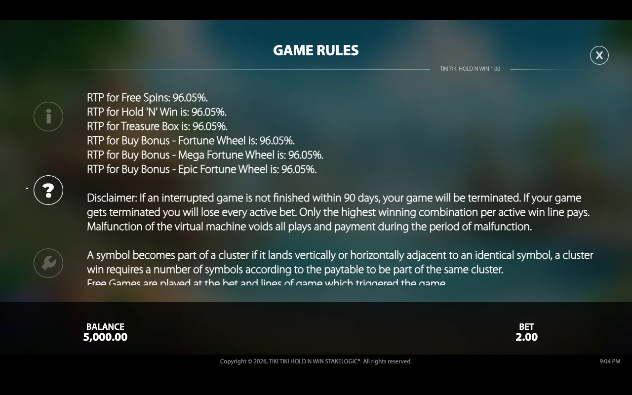 Game rules — Tiki Tiki Hold n Win