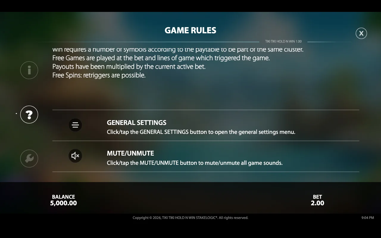 Game rules — Tiki Tiki Hold n Win