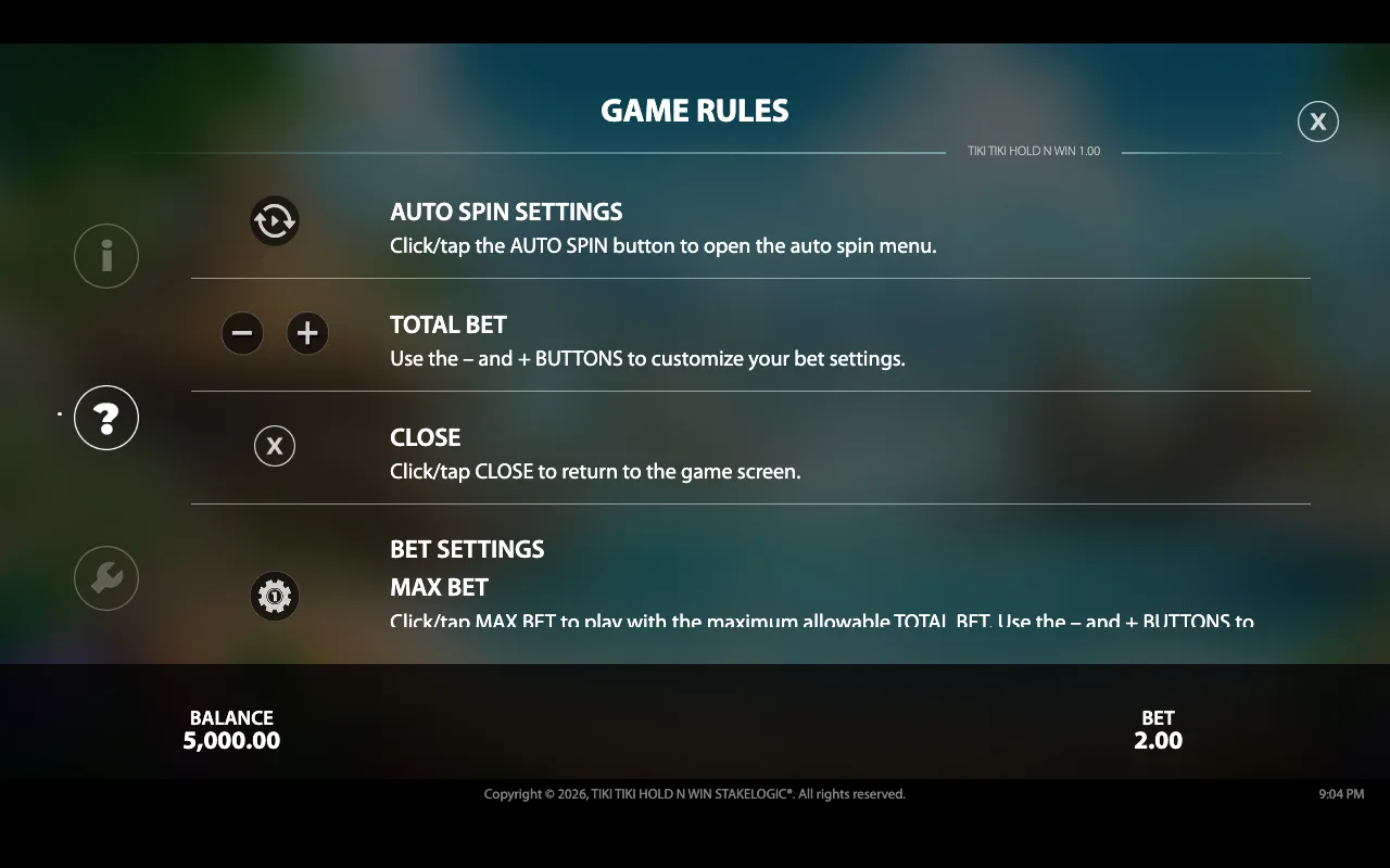 Game rules — Tiki Tiki Hold n Win