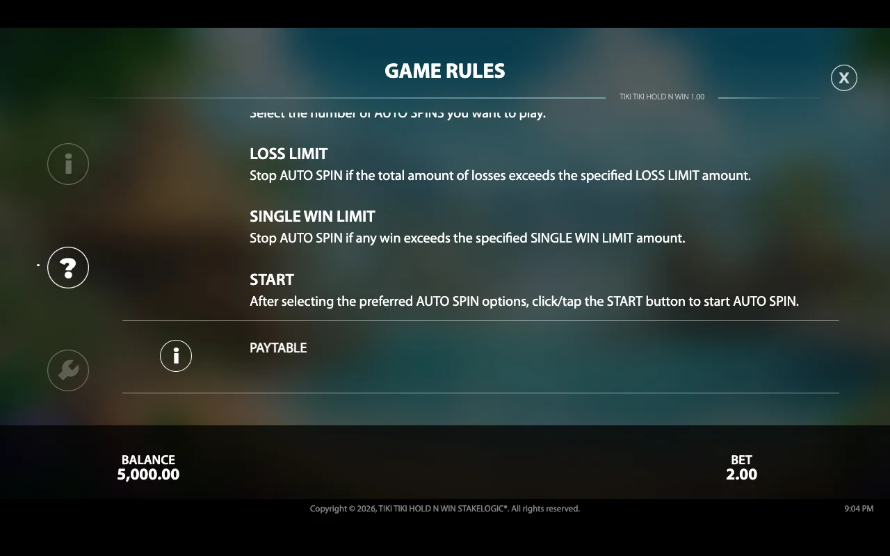 Game rules — Tiki Tiki Hold n Win
