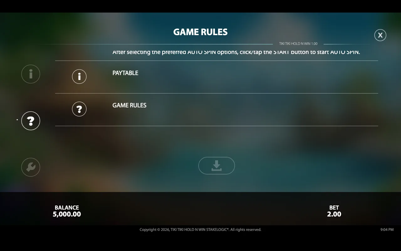 Game rules — Tiki Tiki Hold n Win