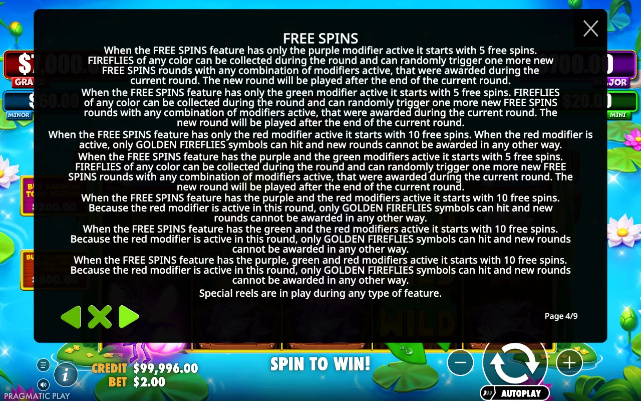 Free spins — Tiny Toads
