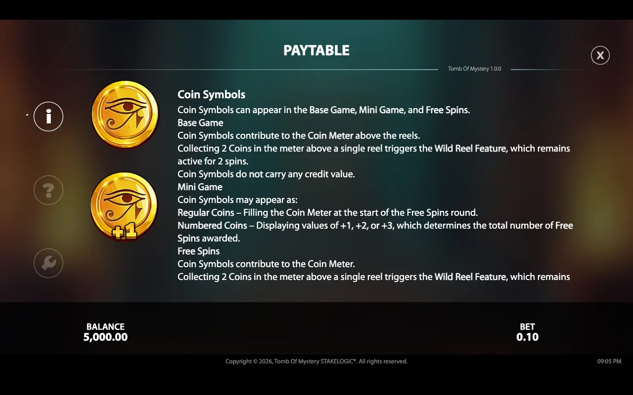 Paytable — Tomb of Mystery