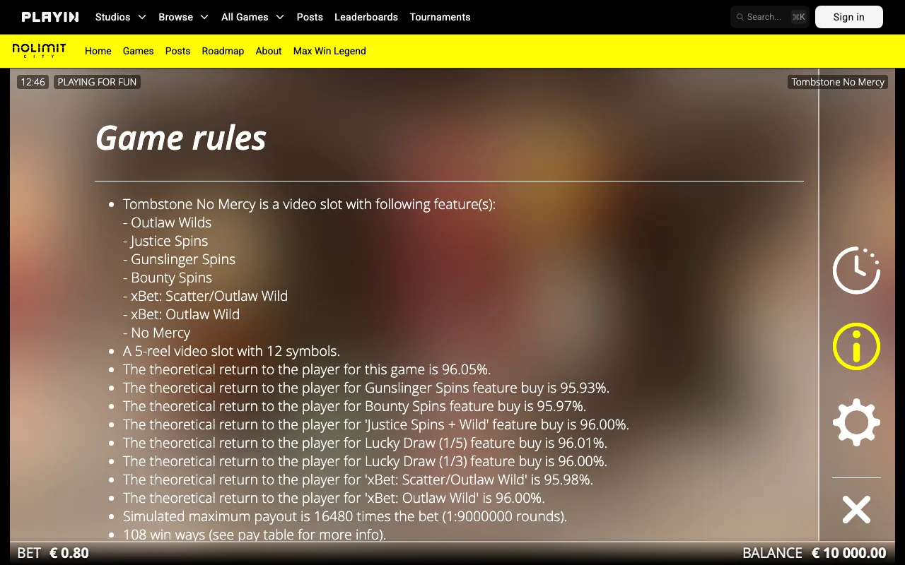 Game rules, page 1 — Tombstone: No Mercy