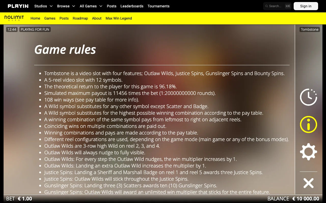 Game rules, page 1 — Tombstone